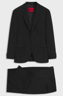 Two-piece modern-fit suit in stretch twill, Black