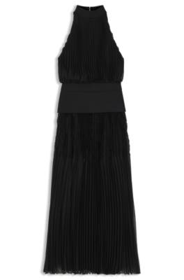 Long-length plissé dress with plain insert 1