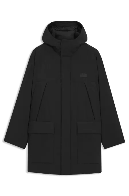 Water-repellent hooded puffer coat with split logo