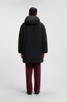 Water-repellent hooded puffer coat with split logo, Black