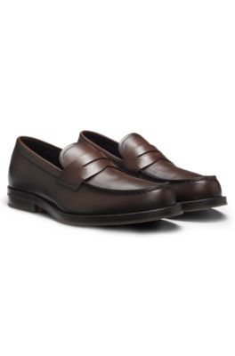 Dressletic loafers in leather with penny trim, Dark Brown