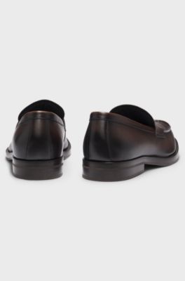 Dressletic loafers in leather with penny trim, Dark Brown
