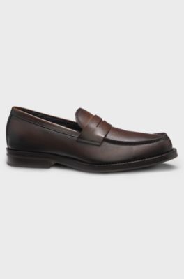 Dressletic loafers in leather with penny trim, Dark Brown