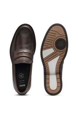 Dressletic loafers in leather with penny trim, Dark Brown