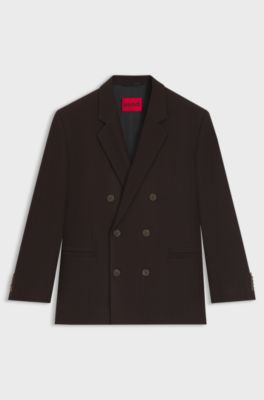 Modern-fit blazer in herringbone stretch dobby, Brown