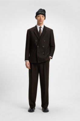 Modern-fit blazer in herringbone stretch dobby, Brown