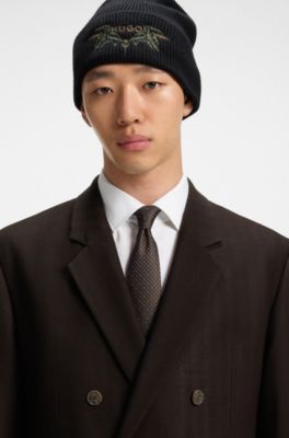 Modern-fit blazer in herringbone stretch dobby, Brown