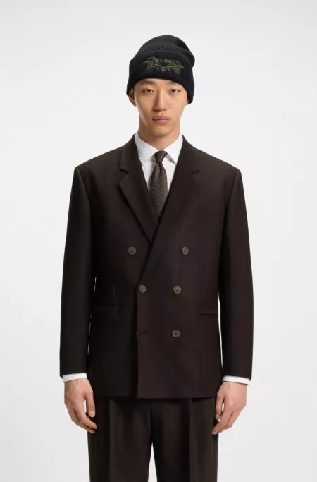 Modern-fit blazer in herringbone stretch dobby