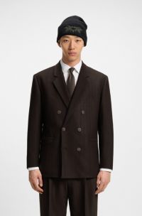Modern-fit blazer in herringbone stretch dobby, Brown