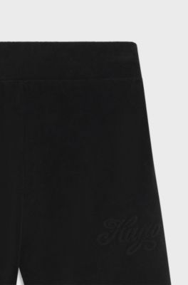 코튼 블렌드 벨벳 슬림 핏 팬츠, 블랙