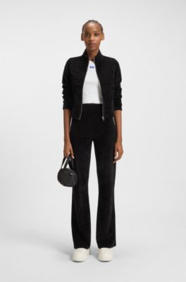 Slim-fit trousers in cotton-blend velvet, Black