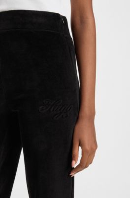 Slim-fit trousers in cotton-blend velvet, Black