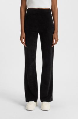 Slim-fit trousers in cotton-blend velvet, Black
