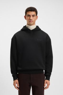 Cotton-terry hoodie with artwork, Black