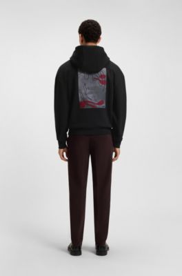 Cotton-terry hoodie with artwork, Black