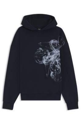 Cotton-terry hoodie with artwork, Dark Blue