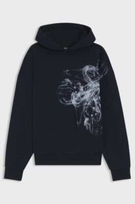 Cotton-terry hoodie with artwork, Dark Blue