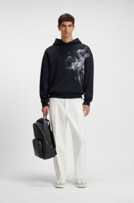 Cotton-terry hoodie with artwork, Dark Blue