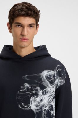 Cotton-terry hoodie with artwork, Dark Blue