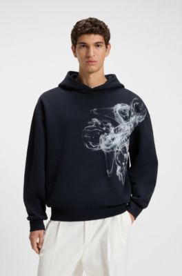 Cotton-terry hoodie with artwork, Dark Blue