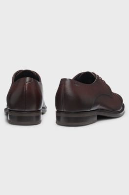 Cap-toe Derby shoes in grained leather, Dark Brown