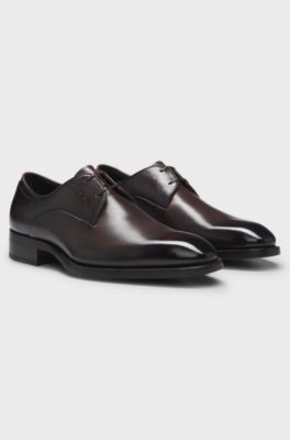 Derby shoes in burnished leather, Dark Brown