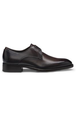 Derby shoes in burnished leather, Dark Brown