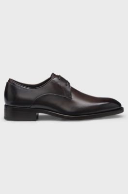 Derby shoes in burnished leather, Dark Brown