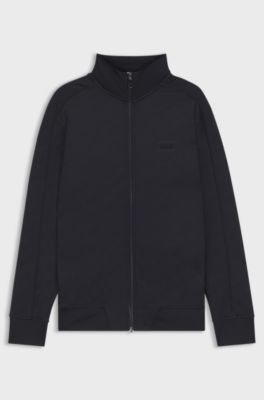 Regular-fit zip-up sweatshirt with quilted jacquard, Dark Blue
