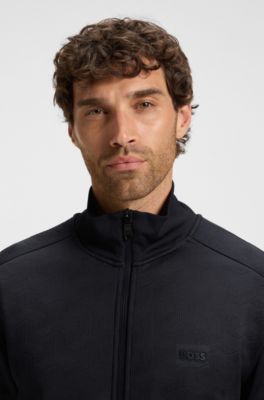 Regular-fit zip-up sweatshirt with quilted jacquard, Dark Blue