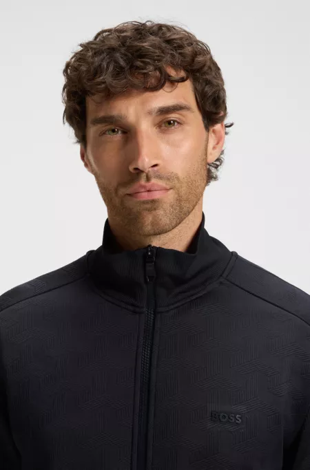 Regular-fit zip-up sweatshirt with quilted jacquard