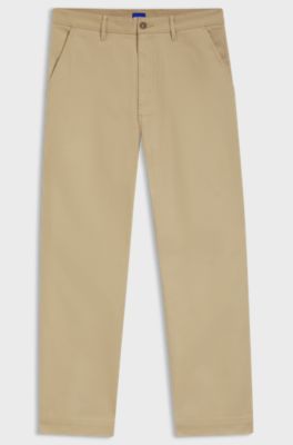 Pantaloni baggy fit in tela di cotone elasticizzato, Beige