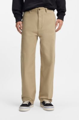 Pantalon Baggy en toile de coton stretch, Beige