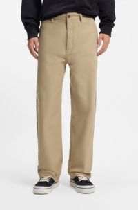 Baggy-fit trousers in stretch-cotton canvas, Beige