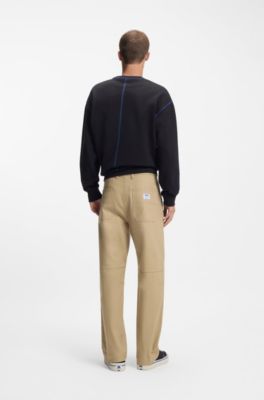 Pantaloni baggy fit in tela di cotone elasticizzato, Beige