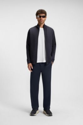 Regular-fit tracksuit bottoms with quilted jacquard, Dark Blue