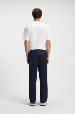 Regular-fit tracksuit bottoms with quilted jacquard, Dark Blue