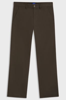 Cal&ccedil;as de ajuste regular em tela de algod&atilde;o el&aacute;stico, Dark Brown