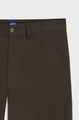 Regular-fit trousers in stretch-cotton canvas, Dark Brown