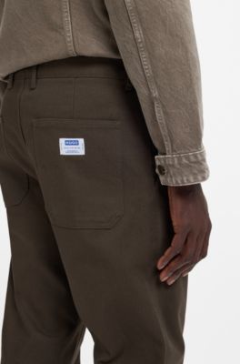 Regular-fit trousers in stretch-cotton canvas, Dark Brown
