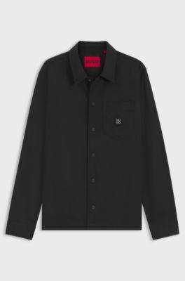 Oversized-fit shirt with stacked-logo badge, Black