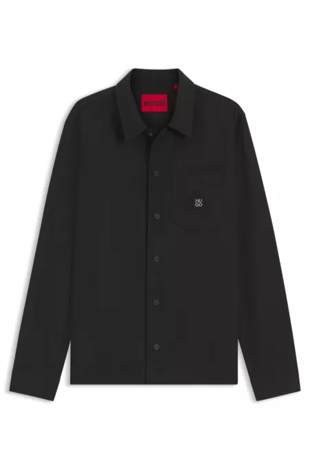 Oversized-fit shirt with stacked-logo badge