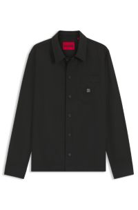 Camisa oversize fit con insignia de logo apilado, Negro