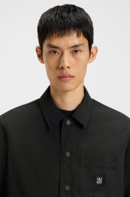 Oversized-fit shirt with stacked-logo badge, Black