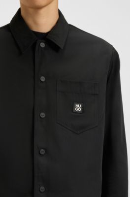 Oversized-fit shirt with stacked-logo badge, Black