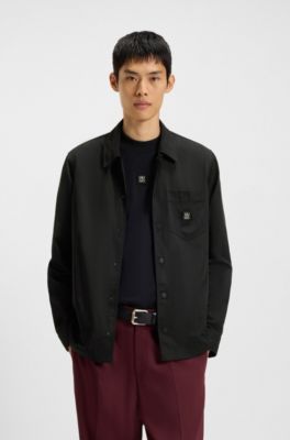 Oversized-fit shirt with stacked-logo badge, Black