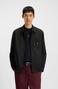 Oversized-fit shirt with stacked-logo badge, Black
