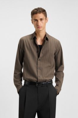 Relaxed-fit shirt in brushed cotton flannel, Grey
