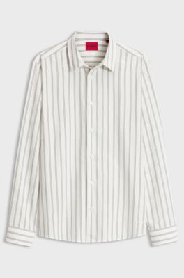 Chemise Relaxed en flanelle de coton bross&eacute;, Rayures blanches