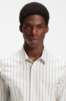 Relaxed-fit shirt in brushed cotton flannel, White Stripes